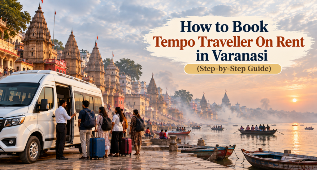 Learn how to book a Tempo Traveller in Varanasi step by step. Compare vehicle sizes, fares, routes, inclusions, and booking tips for a comfortable group trip.